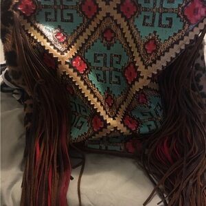 Aztec print fringe tote